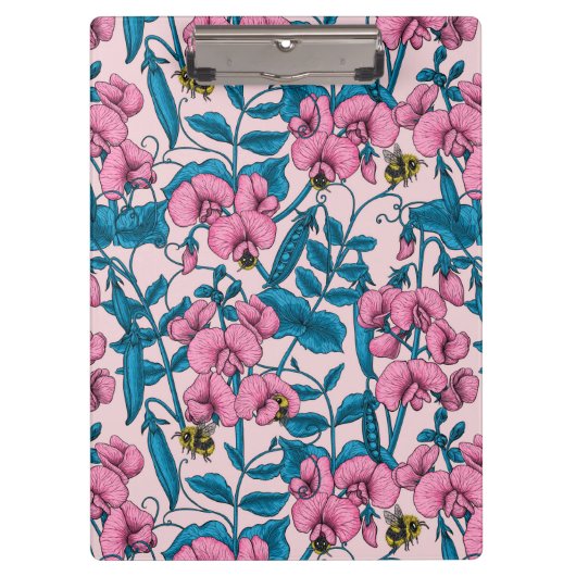 Zoete erwten en hommels, roze en blauw klembord (Voorkant)