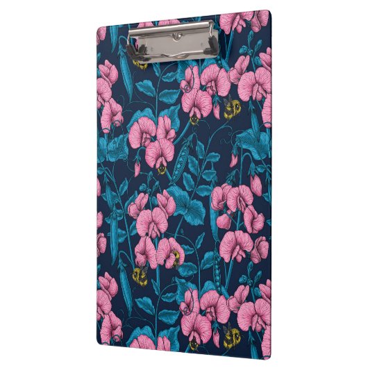 Zoete erwten en hommels, roze en blauw klembord (Links)