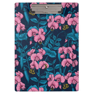 Zoete erwten en hommels, roze en blauw klembord