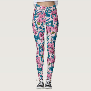 Zoete erwten en hommels, roze en blauw leggings