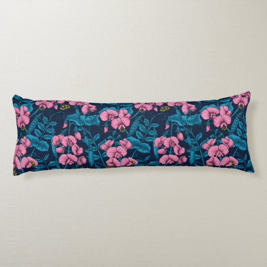 Zoete erwten en hommels, roze en blauw lichaamskussen (Achterkant)