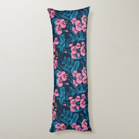 Zoete erwten en hommels, roze en blauw lichaamskussen (Achterkant (Verticaal))