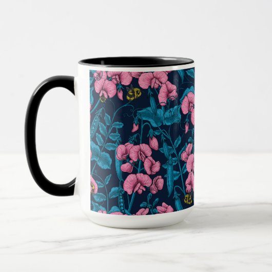 Zoete erwten en hommels, roze en blauw mok (Links)