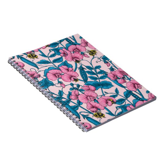 Zoete erwten en hommels, roze en blauw notitieboek (Rechterzijde)