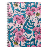 Zoete erwten en hommels, roze en blauw notitieboek (Voorkant)
