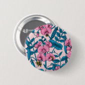 Zoete erwten en hommels, roze en blauw ronde button 5,7 cm (Voorkant /achterkant)