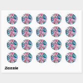 Zoete erwten en hommels, roze en blauw ronde sticker (Vel)