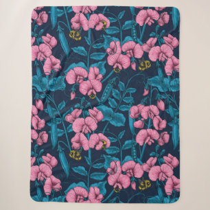 Zoete erwten en hommels, roze en blauw sherpa deken