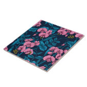 Zoete erwten en hommels, roze en blauw tegeltje (Zijkant)