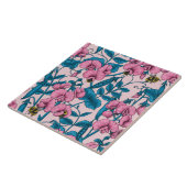 Zoete erwten en hommels, roze en blauw tegeltje (Zijkant)
