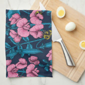 Zoete erwten en hommels, roze en blauw theedoek (Quarter Fold)