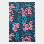 Zoete erwten en hommels, roze en blauw theedoek (Verticaal)