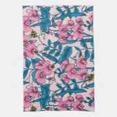 Zoete erwten en hommels, roze en blauw theedoek (Verticaal)