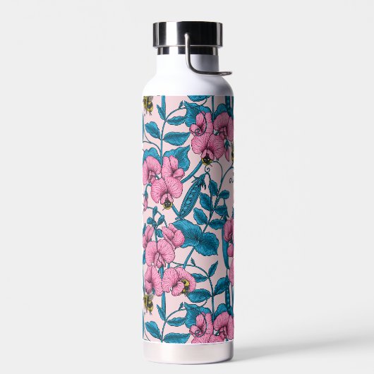 Zoete erwten en hommels, roze en blauw waterfles (Links)