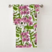 Zoete erwten en hommels, roze, groen en wit bad handdoek (Insitu)