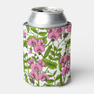 Zoete erwten en hommels, roze, groen en wit blikjeskoeler