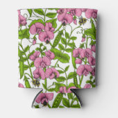 Zoete erwten en hommels, roze, groen en wit blikjeskoeler (Voorkant)