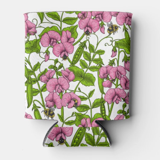 Zoete erwten en hommels, roze, groen en wit blikjeskoeler (Voorkant)