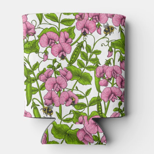 Zoete erwten en hommels, roze, groen en wit blikjeskoeler (Achterkant)