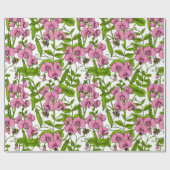 Zoete erwten en hommels, roze, groen en wit cadeaupapier (Vlak)