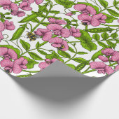 Zoete erwten en hommels, roze, groen en wit cadeaupapier (Hoek)