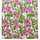 Zoete erwten en hommels, roze, groen en wit douchegordijn (Voorkant)