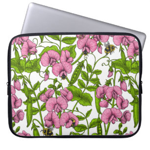 Zoete erwten en hommels, roze, groen en wit laptop sleeve