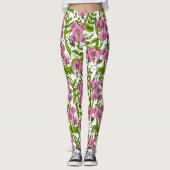 Zoete erwten en hommels, roze, groen en wit leggings (Voorkant)