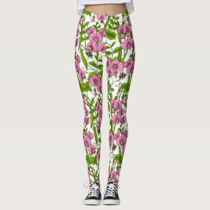 Zoete erwten en hommels, roze, groen en wit leggings