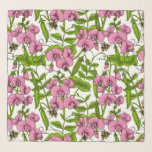 Zoete erwten en hommels, roze, groen en wit sjaal<br><div class="desc">Hаnd beschilderd patroon met zoete erwten en hommels</div>