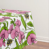 Zoete erwten en hommels, roze, groen en wit tafelkleed (Voorbeeld)