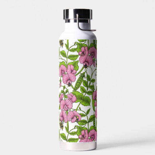Zoete erwten en hommels, roze, groen en wit waterfles (Links)