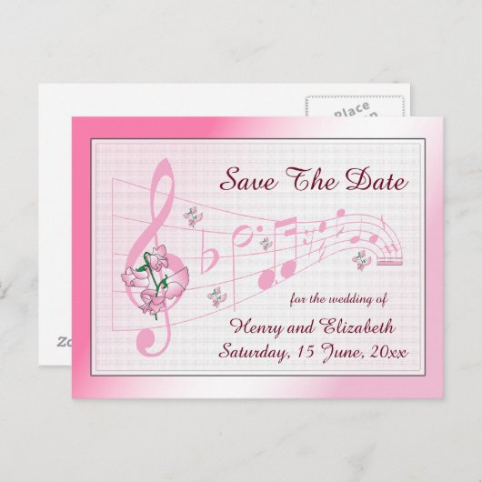 Zoete erwten en muziek sparen de Datum Kaart (Voorkant / Achterkant)