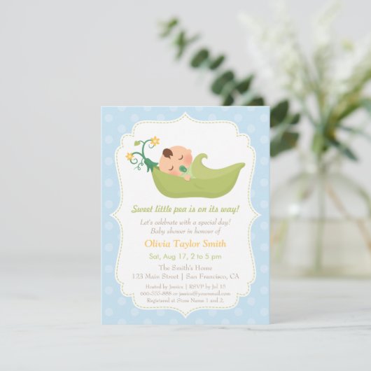 Zoete erwten in een pod Baby Boy Shower-uitvinding Kaart (Staand voorkant)