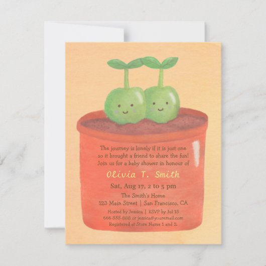 Zoete erwten in een pot tweeling babyshower uitnod kaart (Voorkant)