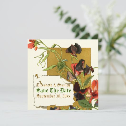  zoete erwtenbloemen bruiloft Save the Date (Staand voorkant)