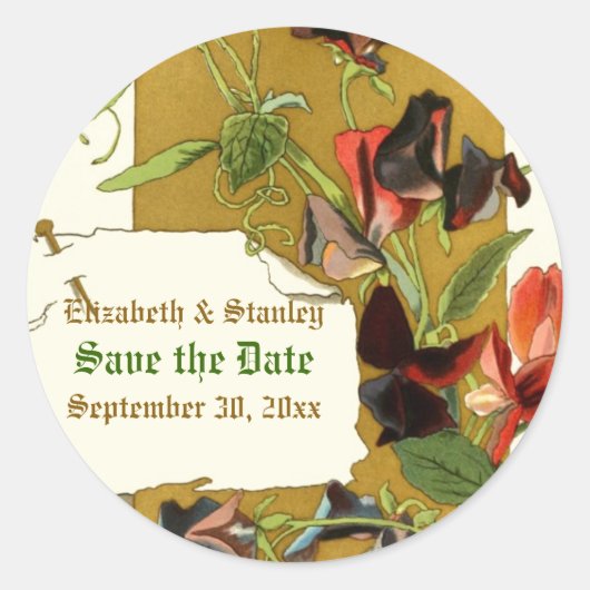 zoete erwtenbloemen bruiloft Save the Date Ronde Sticker (Voorkant)