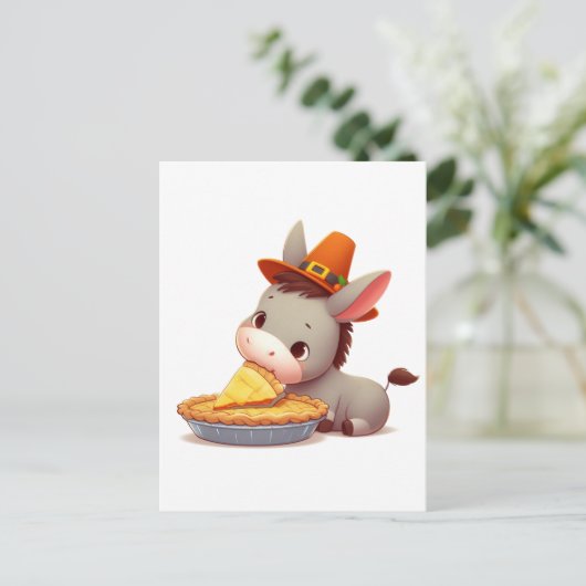 Zoete ezel eet taart briefkaart (Staand voorkant)