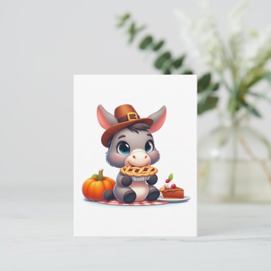 Zoete ezel eet Thanksgiving taart Briefkaart (Staand voorkant)
