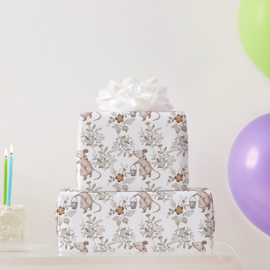 Zoete Fancy muis, roze pron, emmer, wit Cadeaupapier (Feestgeschenken)