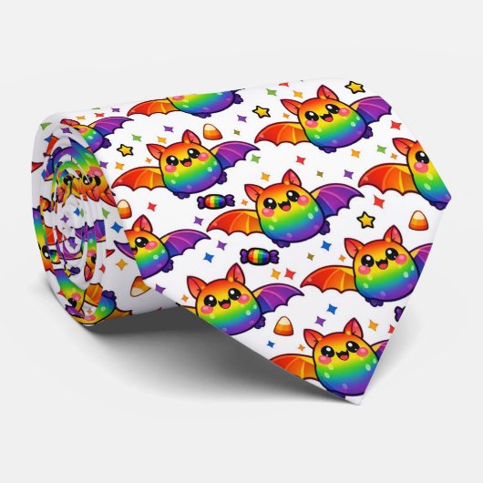 🦇🌈 Zoete & Fantastische Regenboog Vleermuis Das (Opgerold)