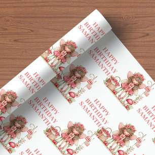 Zoete fee meisje blos bloemen verjaardagsverpakkin cadeaupapier