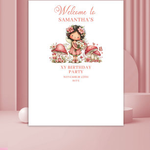 Zoete Fee Roze Bloemen Verjaardagsbanner Wandkleed