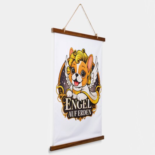 Zoete Franse puppy als een Christuskind Hangend Wandkleed (Gebogen)