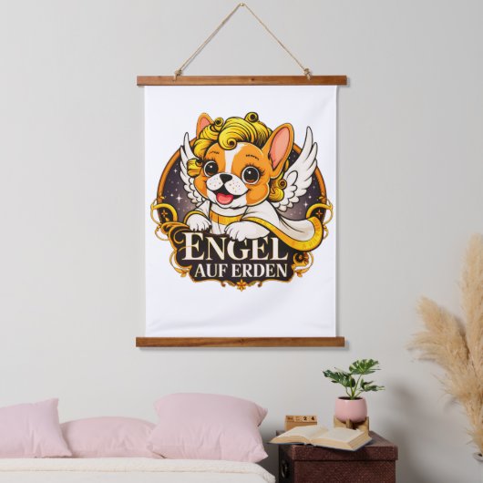 Zoete Franse puppy als een Christuskind Hangend Wandkleed (Slaapkamer)