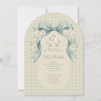 Zoete Ganze Tweelingen Baby Shower Sage Gingham LP Kaart