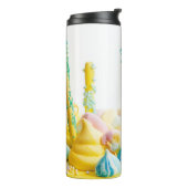 Zoete gebak marshmallow lollipop, lichtgeel blauw thermosbeker (Gedraaid links)