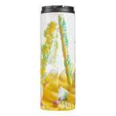 Zoete gebak marshmallow lollipop, lichtgeel blauw thermosbeker (Achterkant)