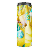 Zoete gebak marshmallow lollipop, lichtgeel blauw thermosbeker (Achterkant)