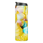 Zoete gebak marshmallow lollipop, lichtgeel blauw thermosbeker (Geroteerd rechts)